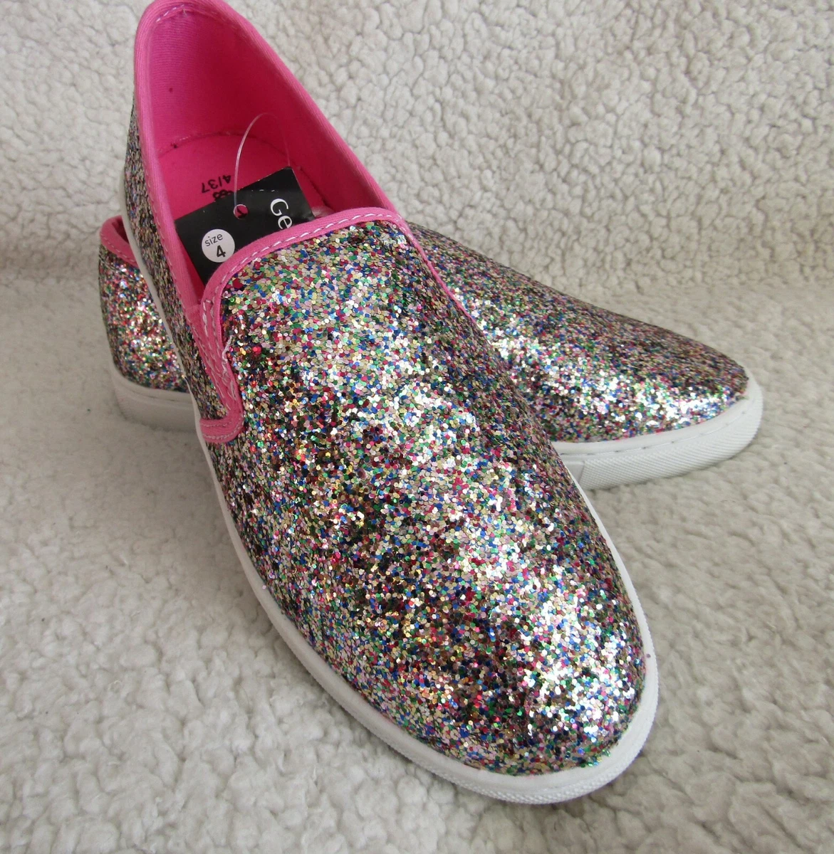Glitter Slip On Pump Style Shoes Silver UK 4 EU 37 Brand New With Label