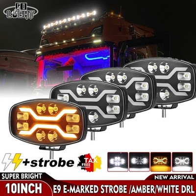 4X 10 Zoll LED Fernscheinwerfer Demmon Klarglas 12V/24V E9 Weiß / Orange LKW KFZ
