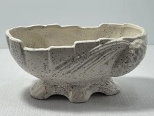 Vintage MCM USA Speckled Flecks White Footed Flower Pottery Planter READ