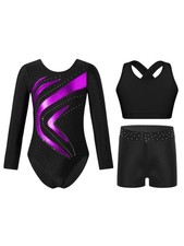 Girls Outfits Competition Sparkly Leotard Figure Skating Jumpsuit Kids Running