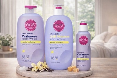 eos Shower Essentials Bundle- Body Lotion, Body Wash, Shave Oil - Vanilla Cashme