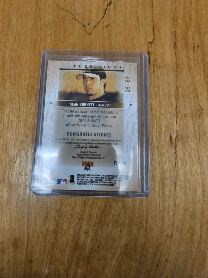 2005 Skybox Autographics Future Signs Autograph Gold Sean Burnett SN# 39/65 - Image 2 of 2