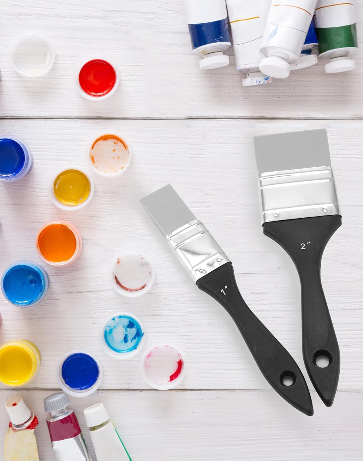 QWORK Paint Brush, Silicone Color Shaper Brush, 2 Pcs (1 Inch,2 Inch) Solid Flat