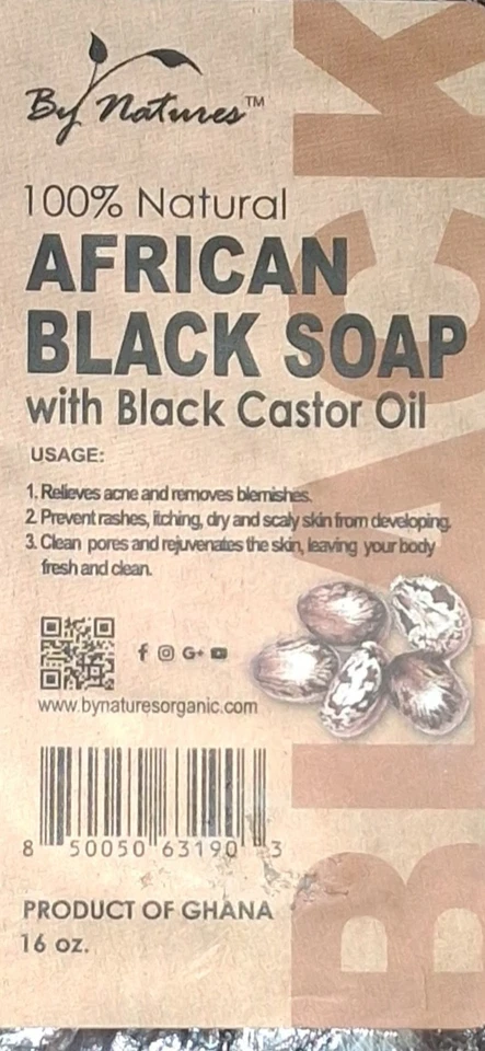 Barra de jabón negra africana con aceite Castrol negro 16 oz producto de Ghana por natures Foto 2 de 2