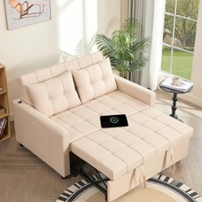Sleeper Sofa with Pull-Out Bed 3-in-1 Adjustable Backrest With USB Ports
