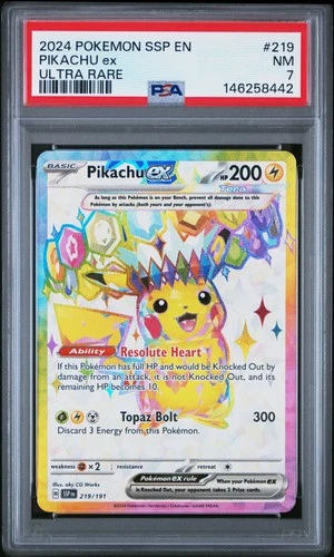 2024 POKEMON SSP EN-SURGING SPARKS ULTRA RARE #219 PIKACHU EX PSA 7