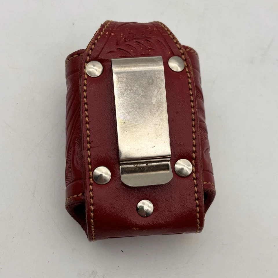 Funda de cuero roja con clip para cinturón Western Texas Star abatible para teléfono Foto 4 de 4