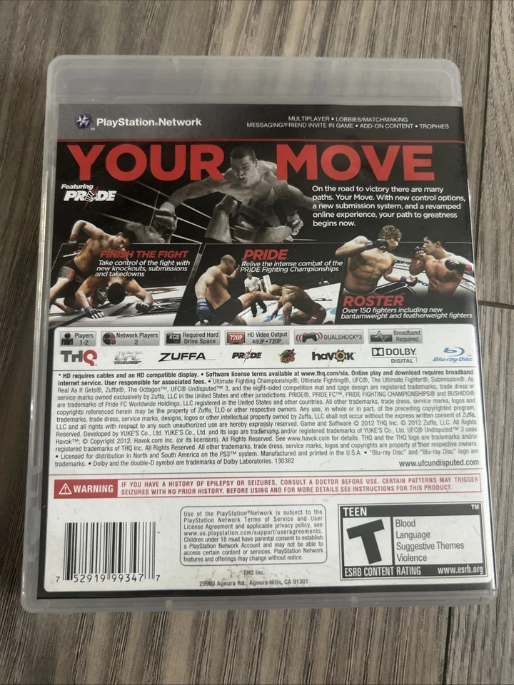 UFC Undisputed 3 (Sony PlayStation 3 PS3, 2012) - Completo y limpio Foto 3 de 4