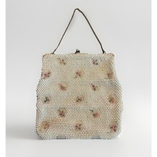 Vintage 1950s Corde Beaded Handbag Cream Pink Floral Evening Purse