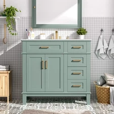36" Modern Bathroom Vanity w/Ceramic Sink,Soft Close Doors,4 Drawers Bathroom
