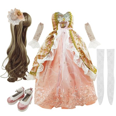BJD Doll Clothes Set Skirt Wigs Shoes Socks Accessories 22-24 inch Gray Pink