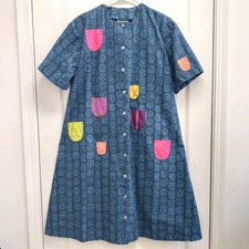 Marimekko Iloinen Takki Happy Coat Dress Nadja Blue Multi Pocket EU 36 UK 8
