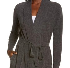 NWT 148 BAREFOOT DREAMS CozyChic Rib Cardi/Wide Belt-Carbon M 