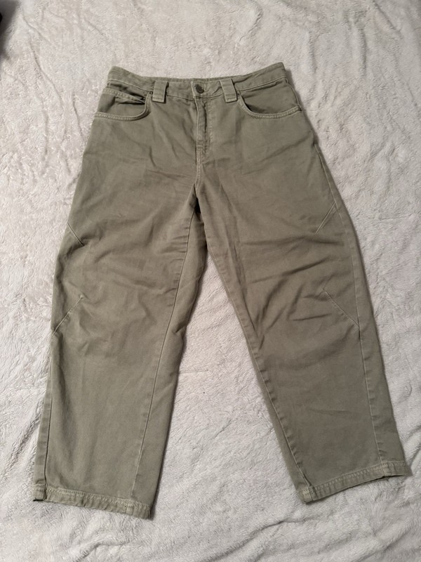 Zara Women's Beige Twill Chino Pants Flat Front Pockets Button Zip