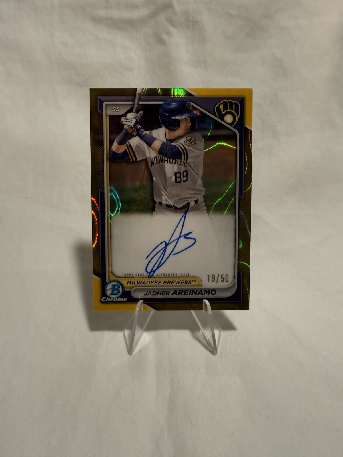 2024 Bowman Jadher Areinamo Chrome Gold Lava Refractor Auto /50 #CPA-JA Brewers