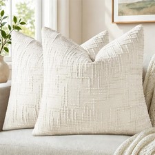 Pallene Cream White Textured Chenille Throw Pillow Covers 18x18 Set of 2