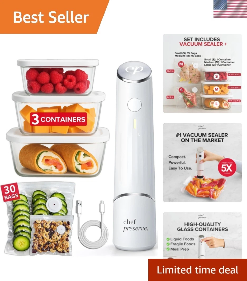 Compact Vacuum Sealer for Food Vacuum Sealer Machine + 3 Glass Vacuum Contain...