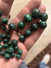 Collier Vintage En Malachite Naturelle Du Congo Belge - Billes En Chute, Années 1960, Longueur 52 Cm