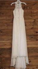 David's Bridal Ivory Lace Halter Sleeveless A-Line Full-Length Wedding Dress