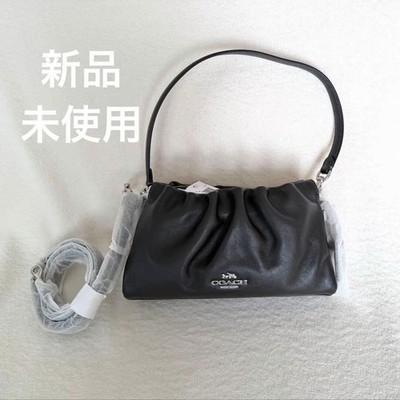 COACH Lucy Shoulder Bag Leather Black 2-Way Drawstring Crossbody Women
