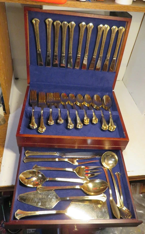 Vintage Unbranded Cutlery Silverware Flatware Gold Electroplate Stainless Set GU - Image 2 of 4