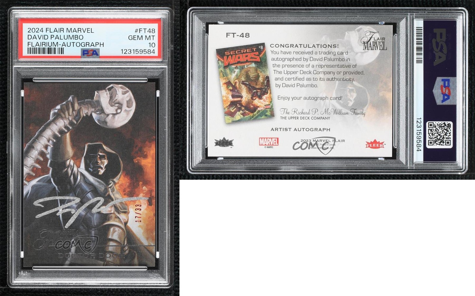 2023 Flair Marvel Flairium Artist Auto Dave Palumbo 17/33 Doctor Doom PSA 10 view 3