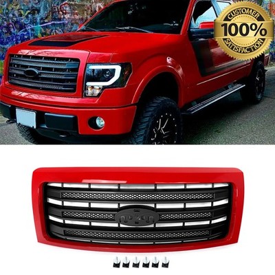 Fits For 2009-2014 Ford F-150 F150 Vermilion Red Frame Front Bumper Grille Grill