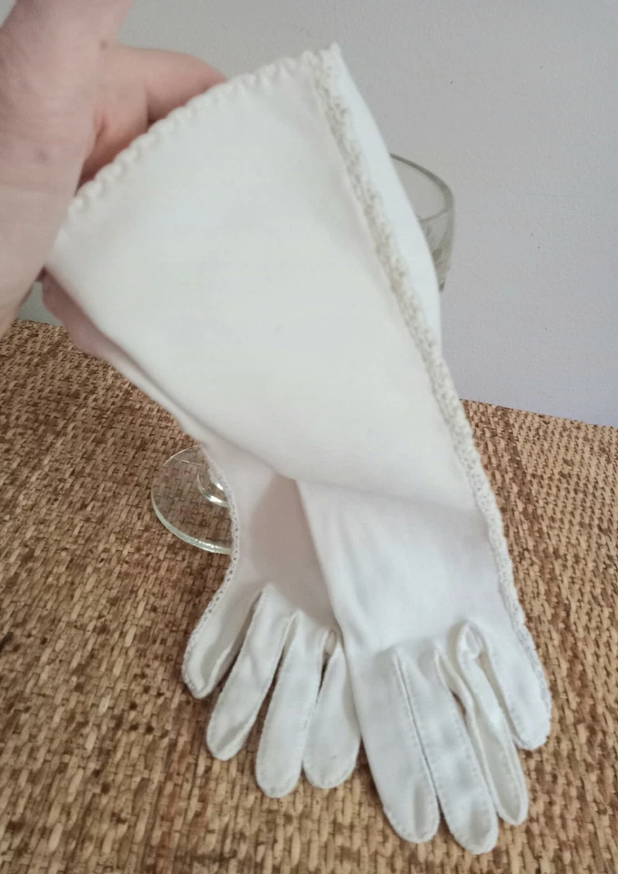 Guantes Vintage 121/2" Crescendoe Blanco "Cuero a Medida" Longitud Media Brazo Talla 6 Foto 2 de 4