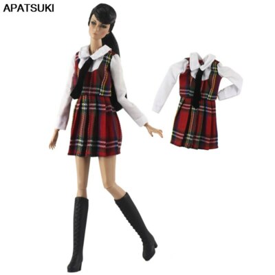 Red Plaid Student Clothes For 11.5'' 1/6 Doll Dress Cosplay Gown 1/6 Accessories