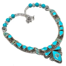 Turquoise Gemstone Necklace Tibetan Handmade Antique Nepali Jewelry 18" NN 6759