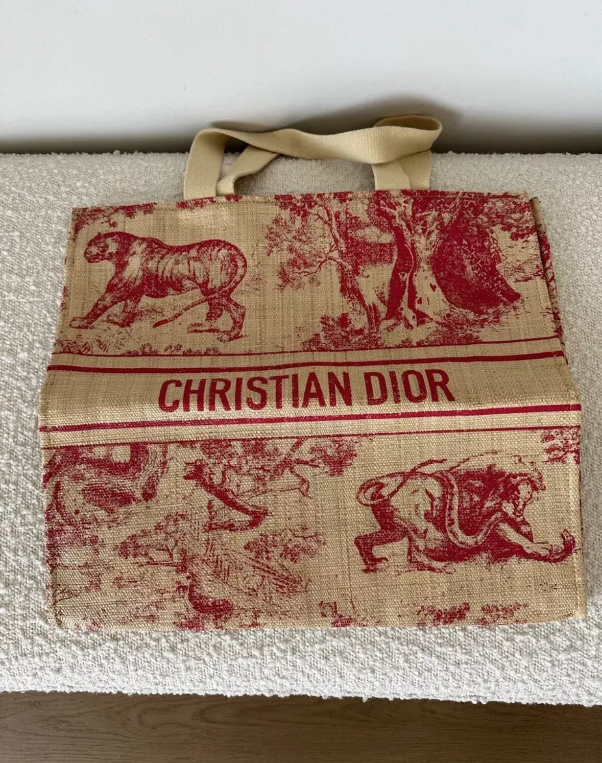 DIOR DIORIVIERA ÉTÉ 2022 GRAND FOURRE TOUT PAILLE NATURELLE SAC DE PLAGE SAC À MAIN ROUGE