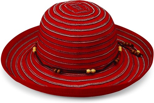 NEW NWT WALLAROO BRETON one size cotton Blend RED wide brim summer hat UPF 50+