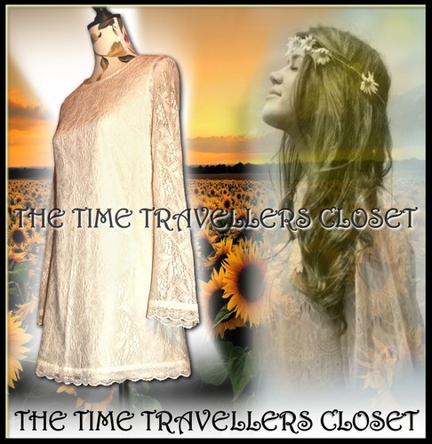 Topshop Ivory Vintage Lace Dress Mini Shift Bell Sleeves 60s Wedding UK 12 Tall - Picture 9 of 9