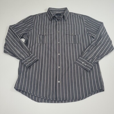 Banana Republic Large 16-16 1/2 Black Gray Striped Long Sleeve Dress Shirt  | eBay