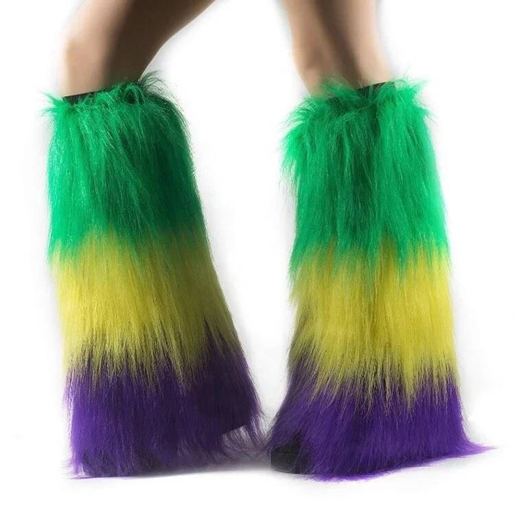 Mardi Gras Leg Warmers Furry With Elastic Band , 22 Inch Length Women Outfit - Image 3 of 4
