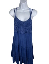 Blue Crochet Babydoll Slip Dress Boho Blogger Hippie New Cottagecore Thin Y2K 