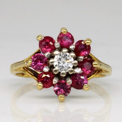 1.50Ct Round Lab-Created Ruby Wedding Flower Ring 14k Yellow Gold Plated Silver