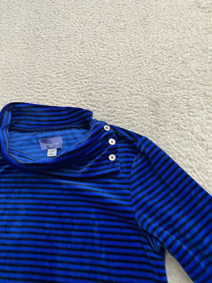 Suéter Pullover Laura Scott Mujer Rayas Manga Larga Cuello Simulado Azul Pequeño PS Foto 4 de 4