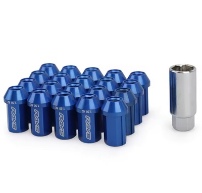 VOLK RACING RAYS STRAIGHT L42 DURA WHEELS LOCK LUG NUTS 14X1.5 M14 RIM Blue