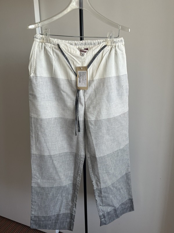 NWT Fabindia Pajama Casual Summer Pants Lined 100% Cotton White & black Pockets