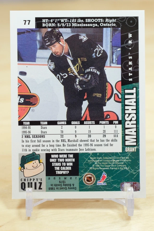 1996-97 UD Collector's Choice Base #77 Grant Marshall - Dallas Stars - Image 2 of 2