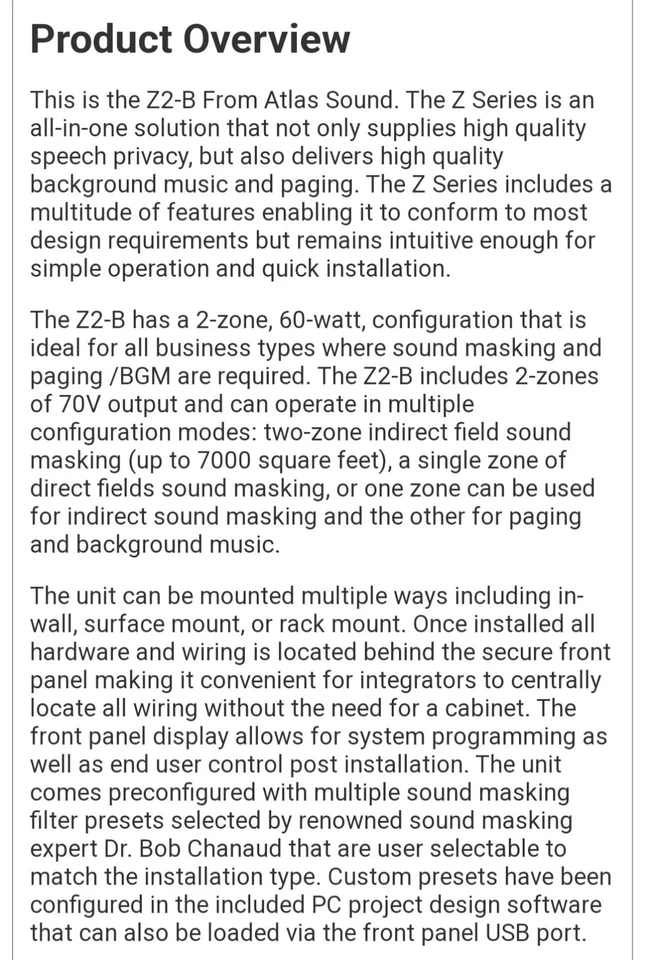AtlasIED Z2-B 2-ZONE HIGH DEFINITION ACOUSTICAL SYSTEM - Image 3 of 4