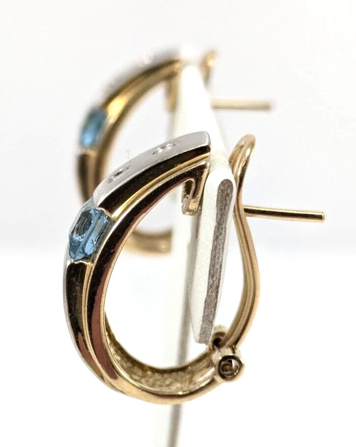 Pendientes de diamantes y topacio azul de dos tonos de oro de 14K Foto 3 de 4