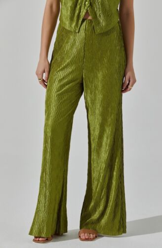 ASTR The Label Women's Avacado Green Wide Leg Plisse Pants Size Medium - Picture 3 of 17