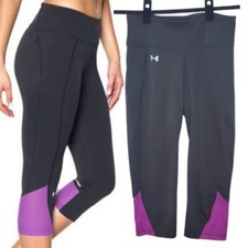 Under Armour Fly-By Running Capri Black Purple Colorblock Leggings Pants S