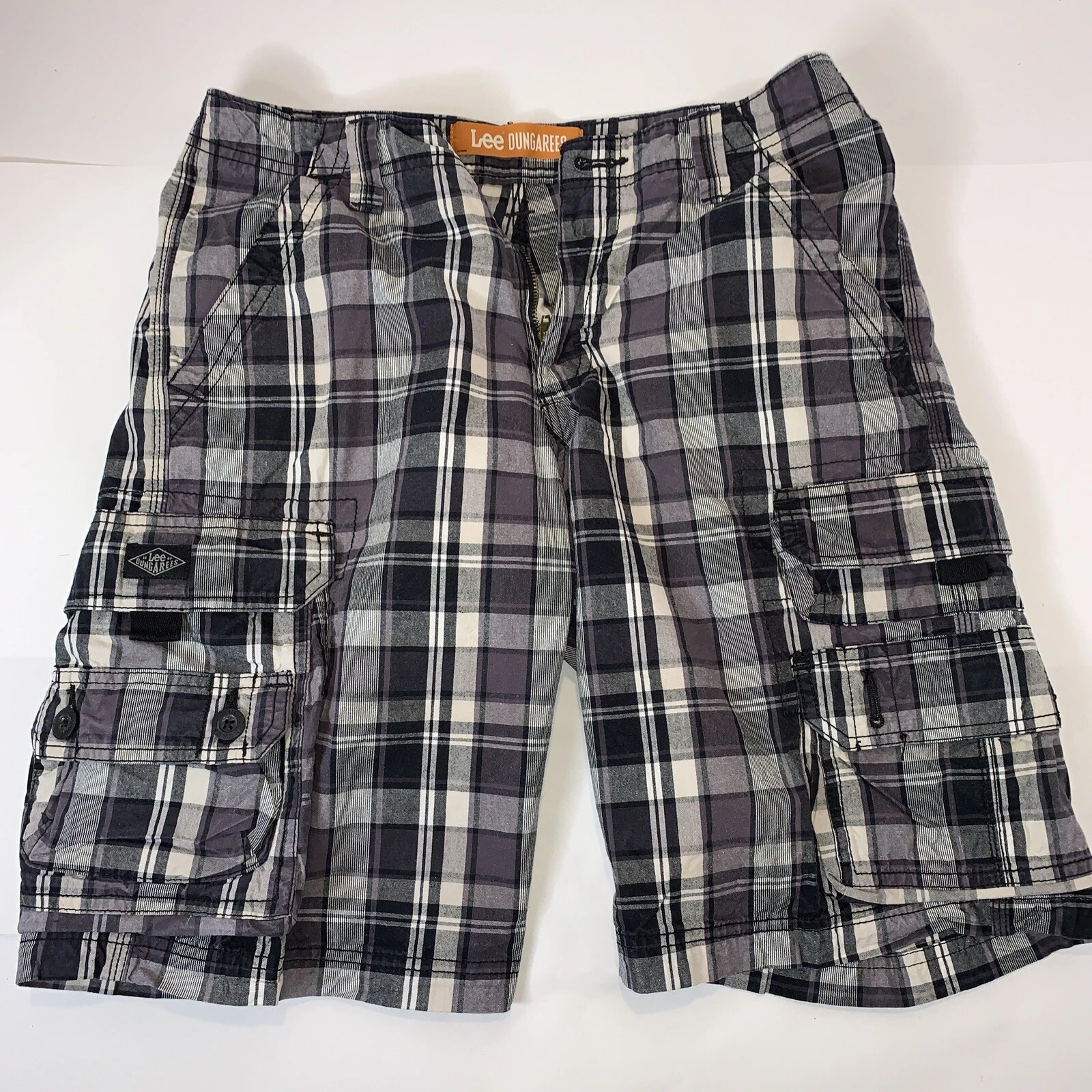 Lee Dungarees Cargo Shorts Men's 29 Plaid Blue 100% Cotton