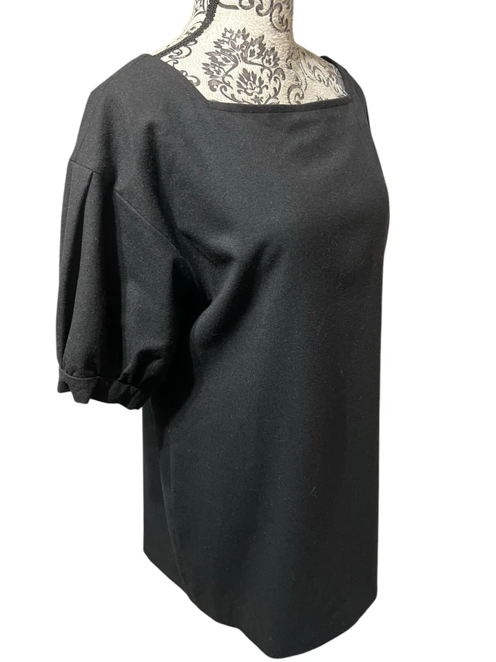 Vestido Corto Yves Saint Laurent Rive Gauche Negro Lana Manga Corta Abullonada Botón M Foto 2 de 4