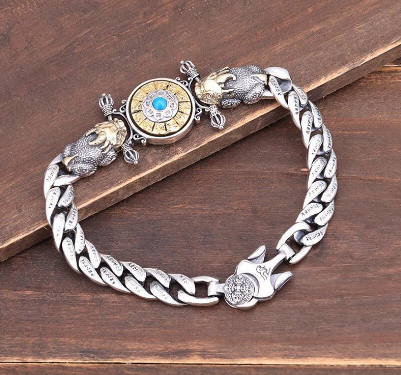 B32 Armband Drache hält 12 Tierkreiszeichen mit Türkis Vajra Symbol Silber 925 - Bild 2 von 4