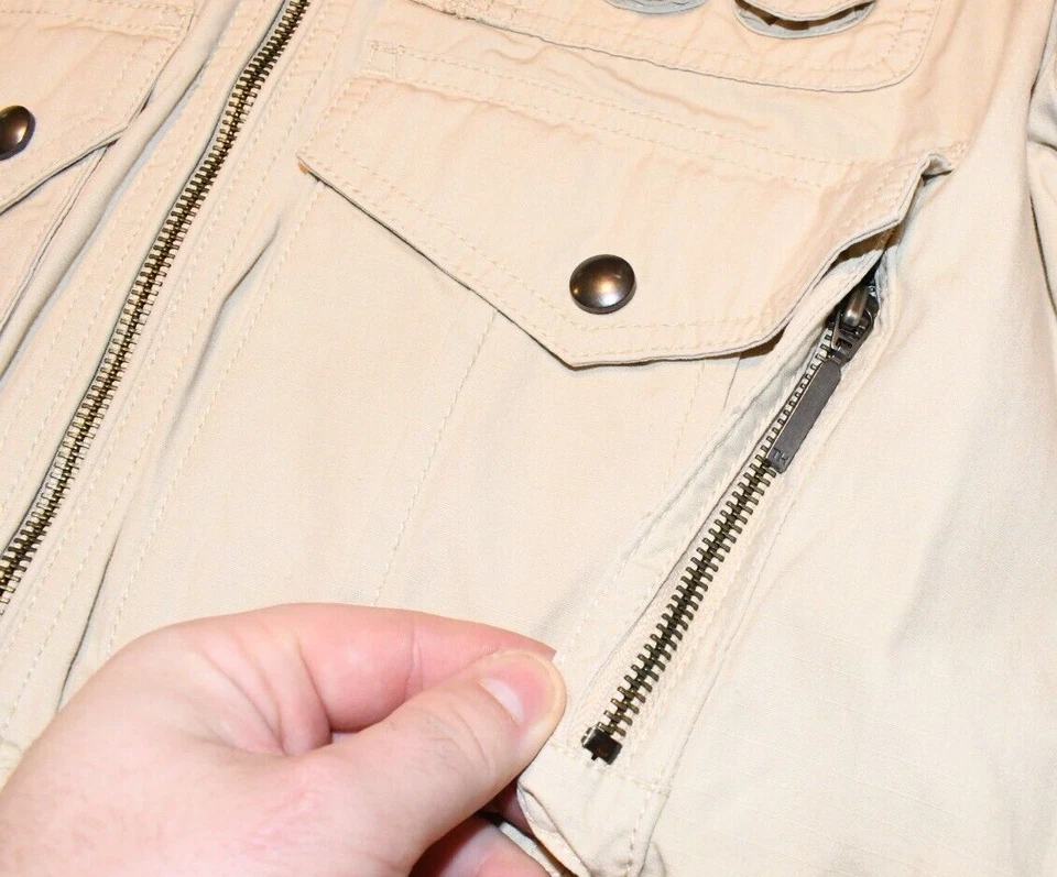 VTG Tommy Hilfiger Long Sleeve Jacket Coat Beige Cargo Unisex Kids Medium - Image 4 of 4