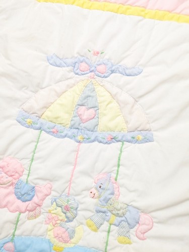 Vintage Baby Togs Baby Blanket Pastel Carousel Quilt Crib Horse duck sheep 80-90 - Picture 7 of 13